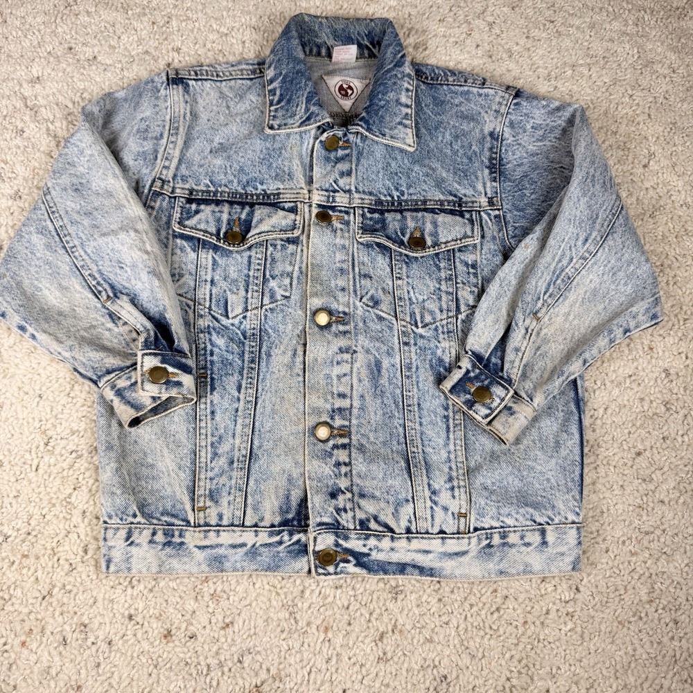 Vtg 80s Tioga‎ Sport Trucker Jean Jacket Women M Cotton Denim Barn Chore Utility